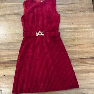 Vtg 1960s LANZ ORIGINALS Red Mod Dress Sleeveless A-Line Gold Belt Ribbed Disco